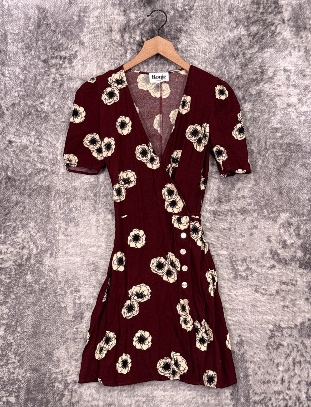 Rouje Gabinette Wrap Dress 36 / XS Womens Red Floral Mini